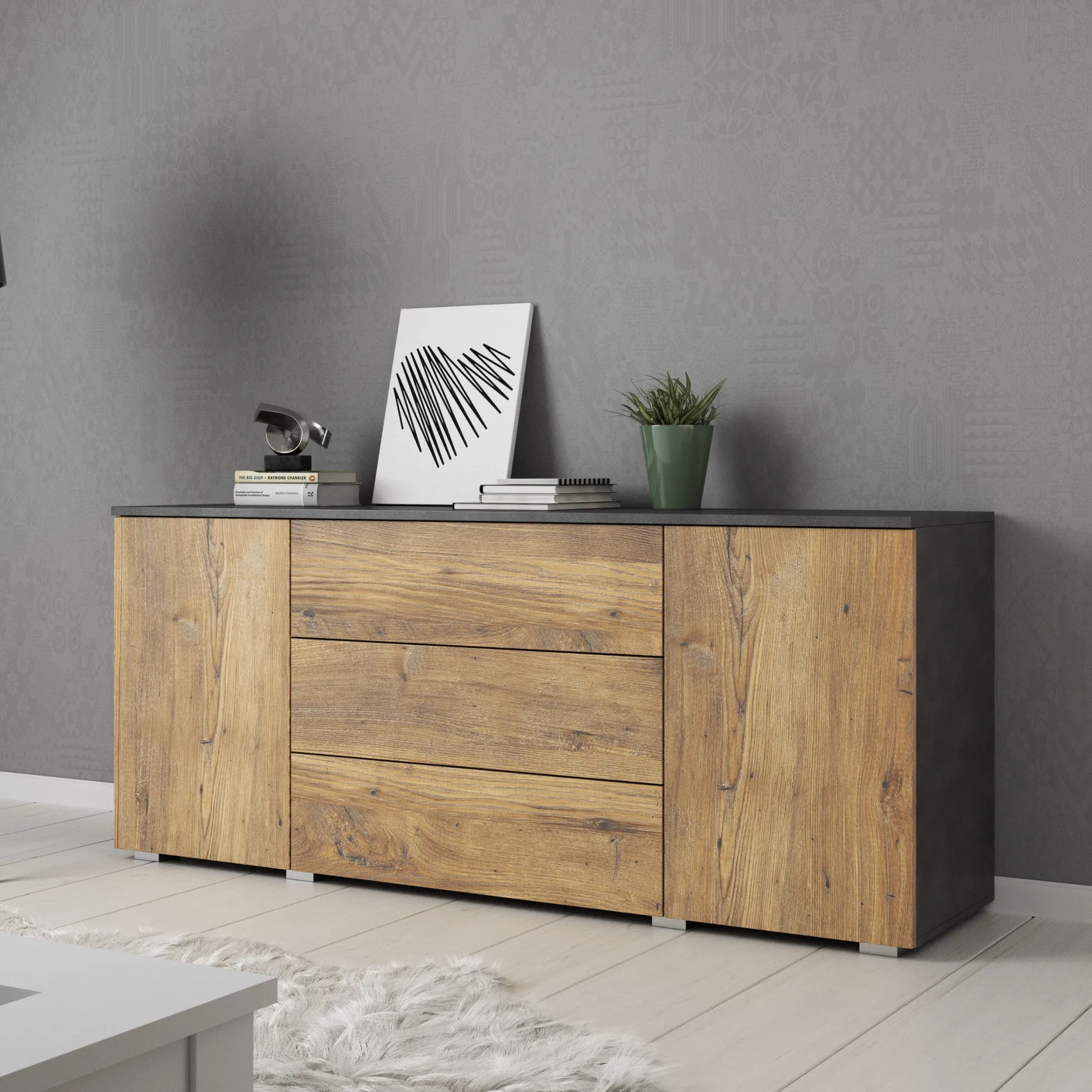 Pure - Dressoir - Eiken/Grijs - 150x39x68 cm