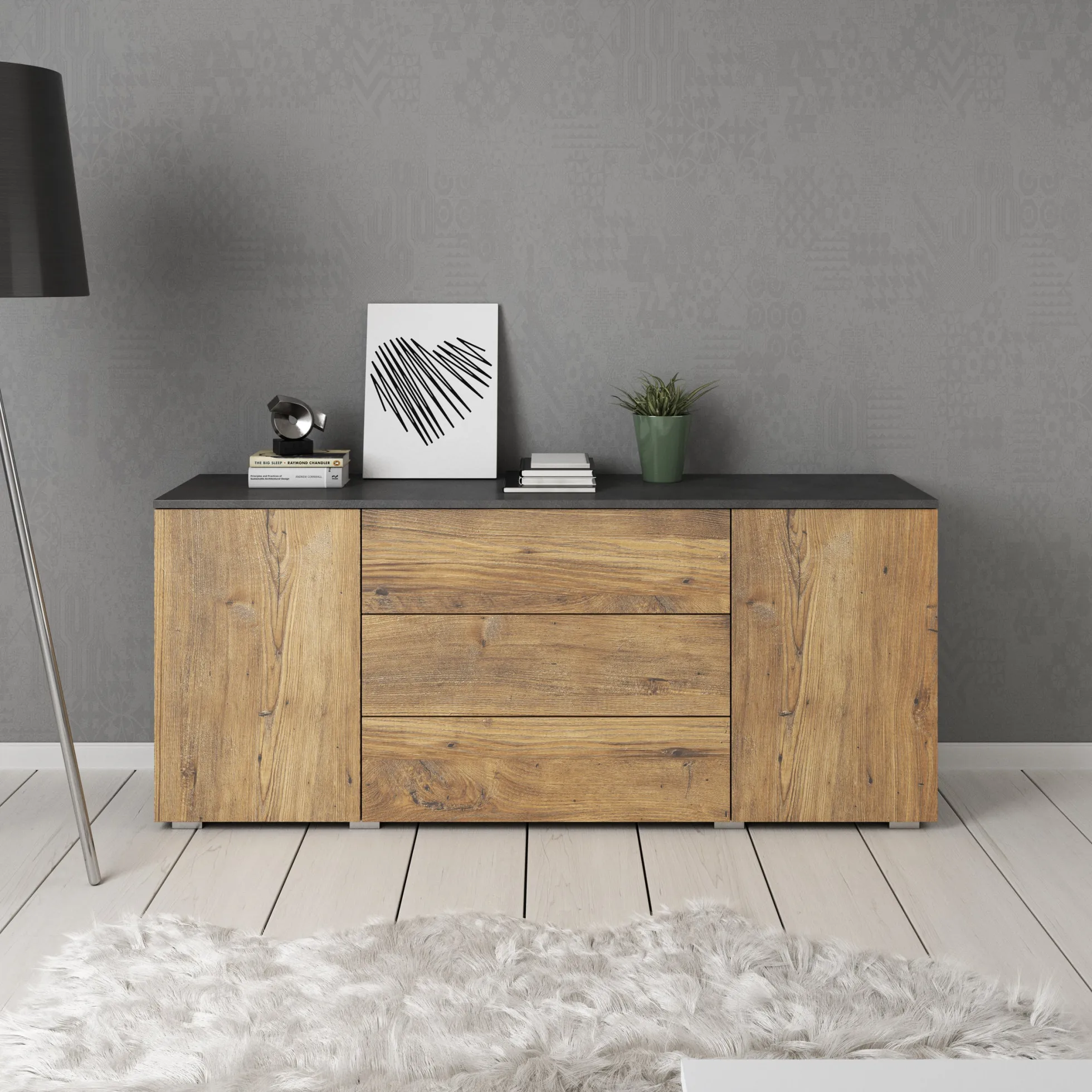 Pure - Dressoir - Eiken/Grijs - 150x39x68 cm