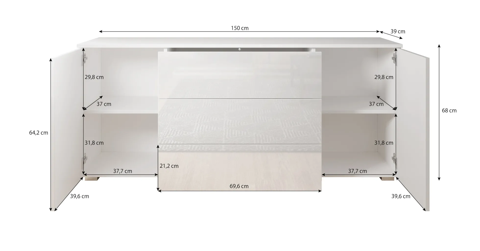 Pure - Dressoir - Wit/eiken - 150x39x68 cm