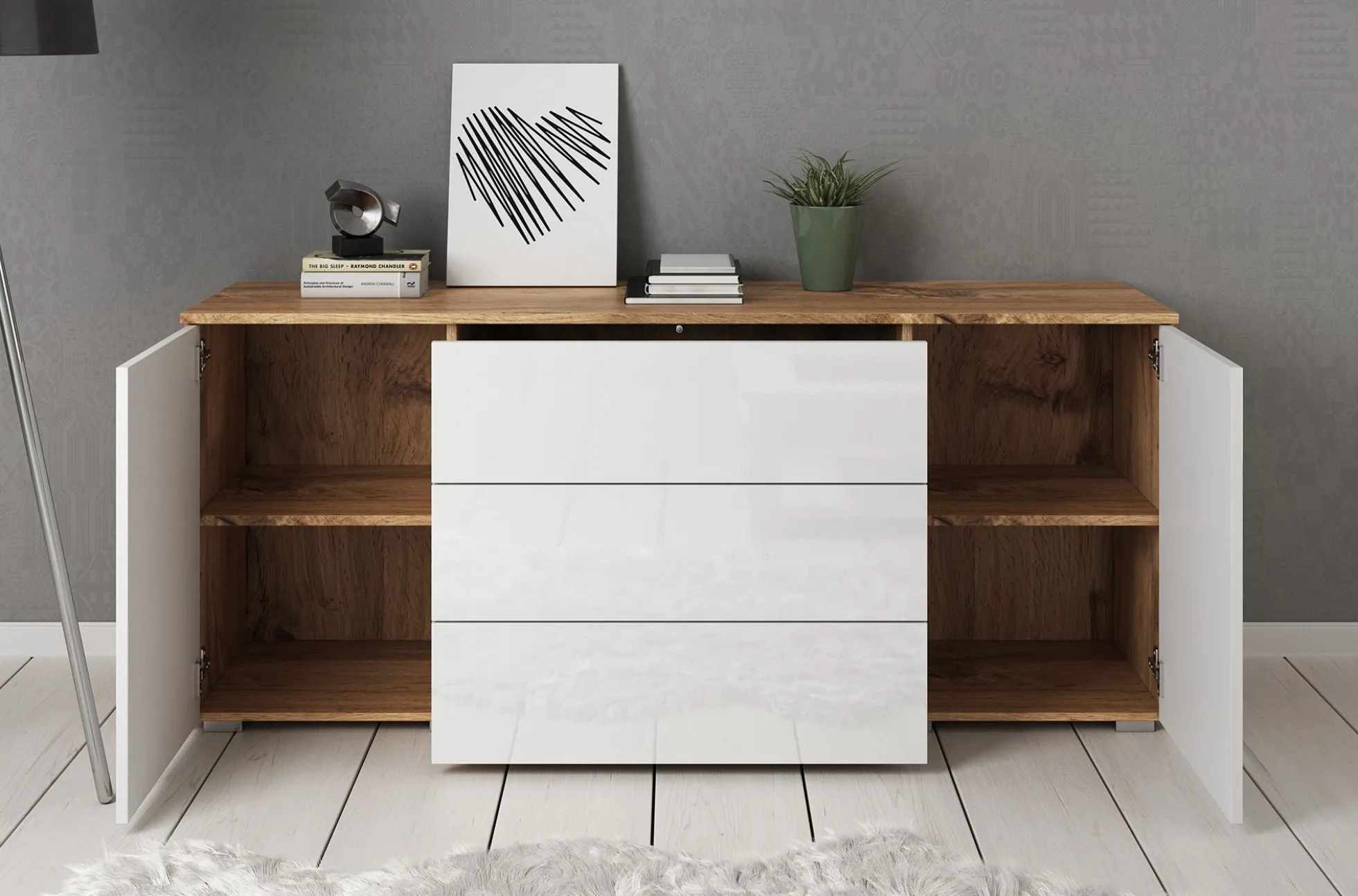 Pure - Dressoir - Wit/eiken - 150x39x68 cm
