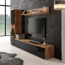 Pure - Wandmeubel - Zwart/donker eiken - 180x33x32 cm