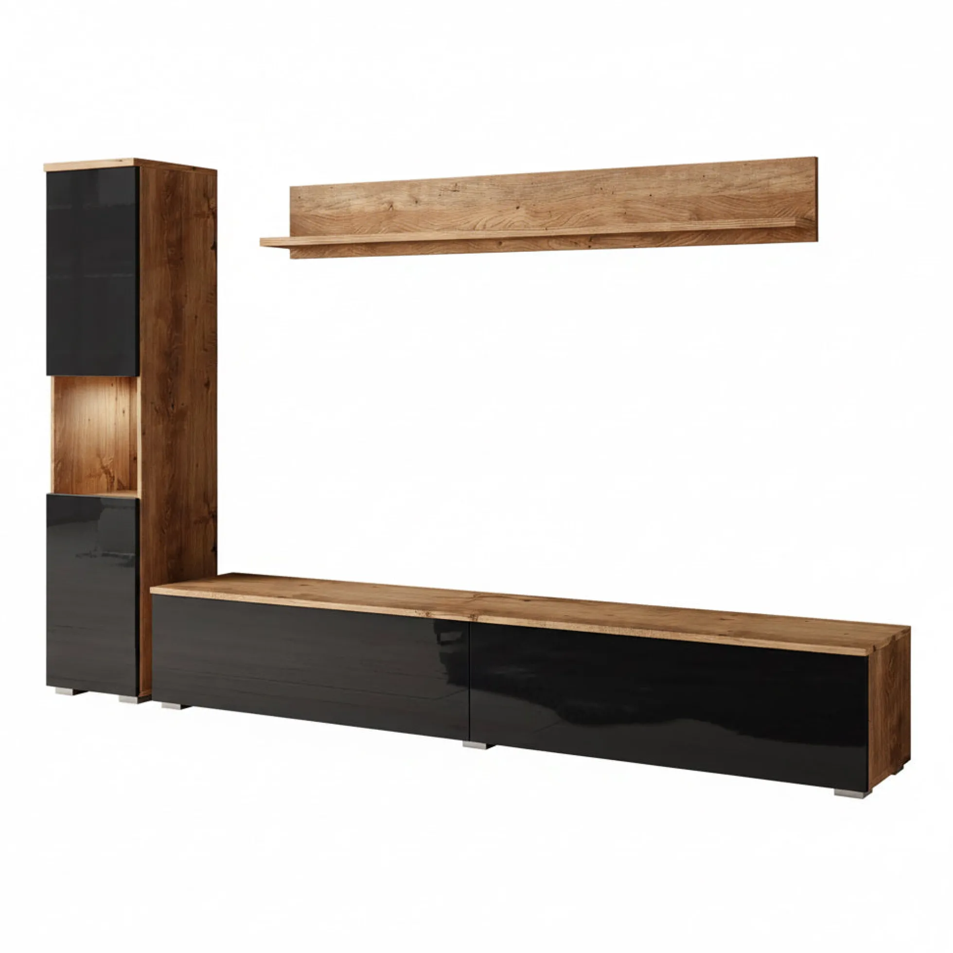 Pure - Wandmeubel - Zwart/donker eiken - 180x33x32 cm