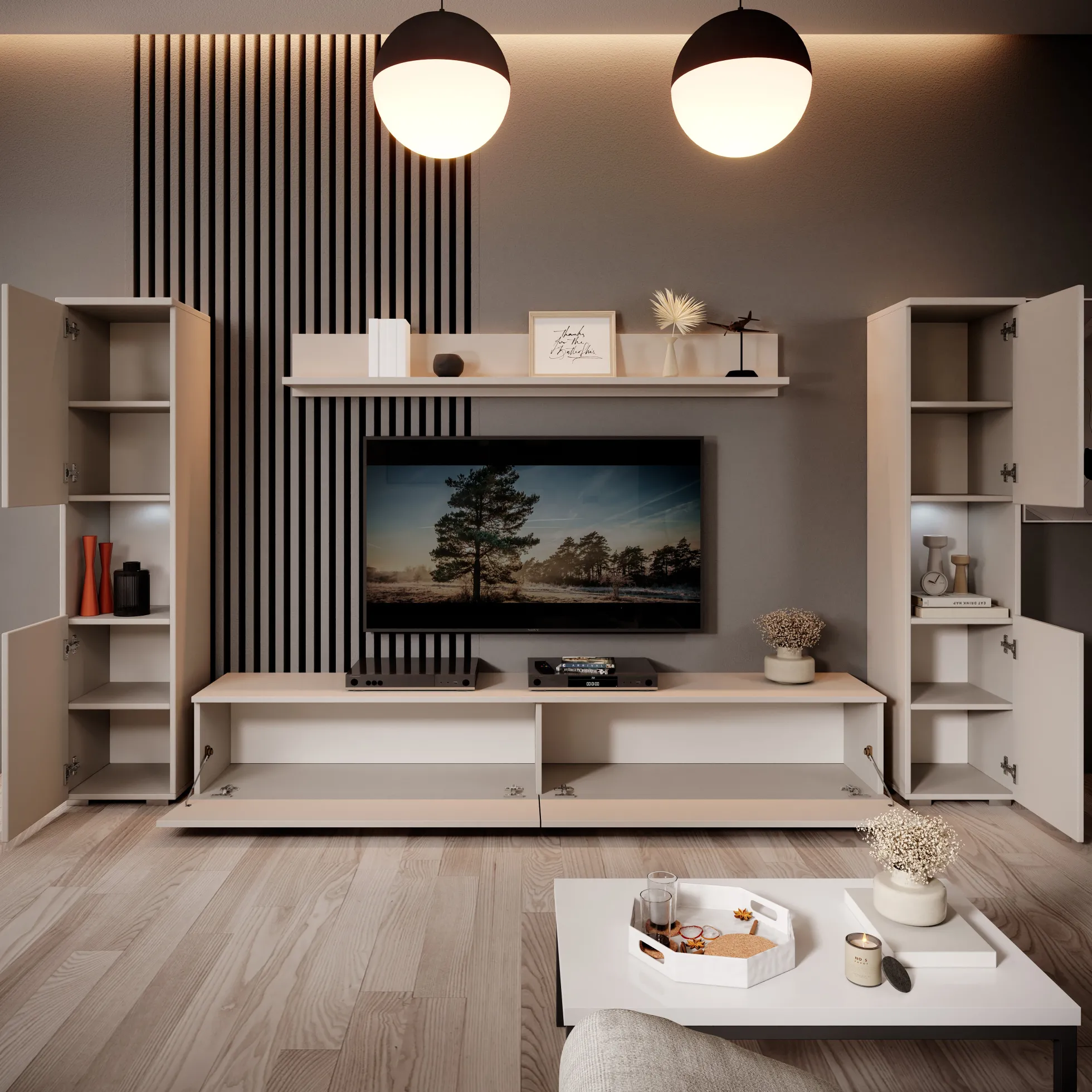 Pure XL - Wandmeubel - Beige - 180x33x130 cm