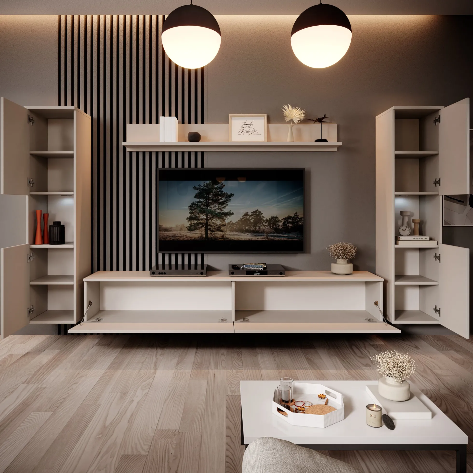 Pure XL - Wandmeubel - Beige - 180x33x130 cm