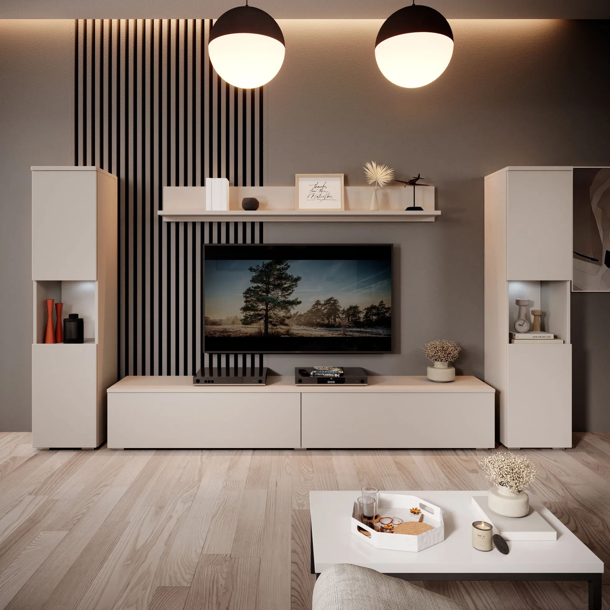 Pure XL - Wandmeubel - Beige - 180x33x130 cm