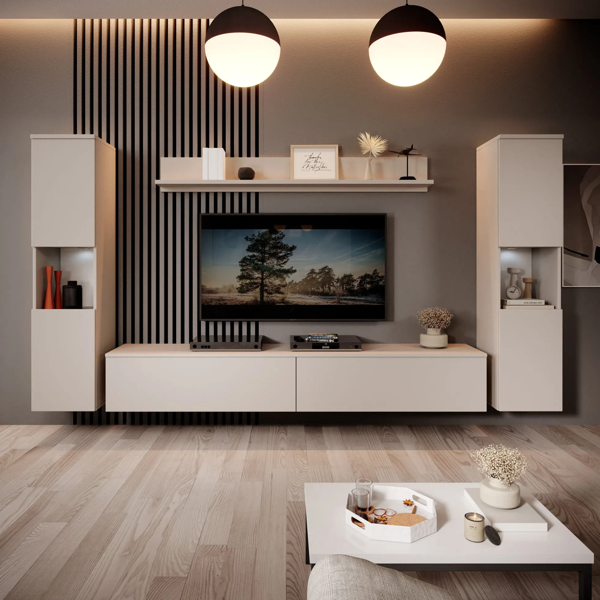 Pure XL - Wandmeubel - Beige - 180x33x130 cm