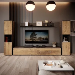 Pure XL - Wandmeubel - Eiken/Grijs - 180x33x130 cm