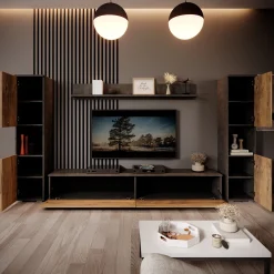 Pure XL - Wandmeubel - Eiken/Grijs - 180x33x130 cm