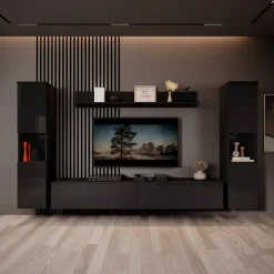 Pure XL - Wandmeubel - Zwart - 180x33x130 cm