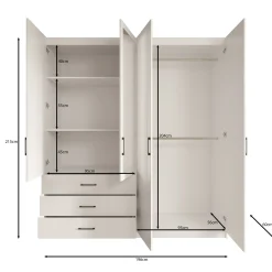 Puro - Kledingkast met 4 deuren - Wit - 196x60x215 cm