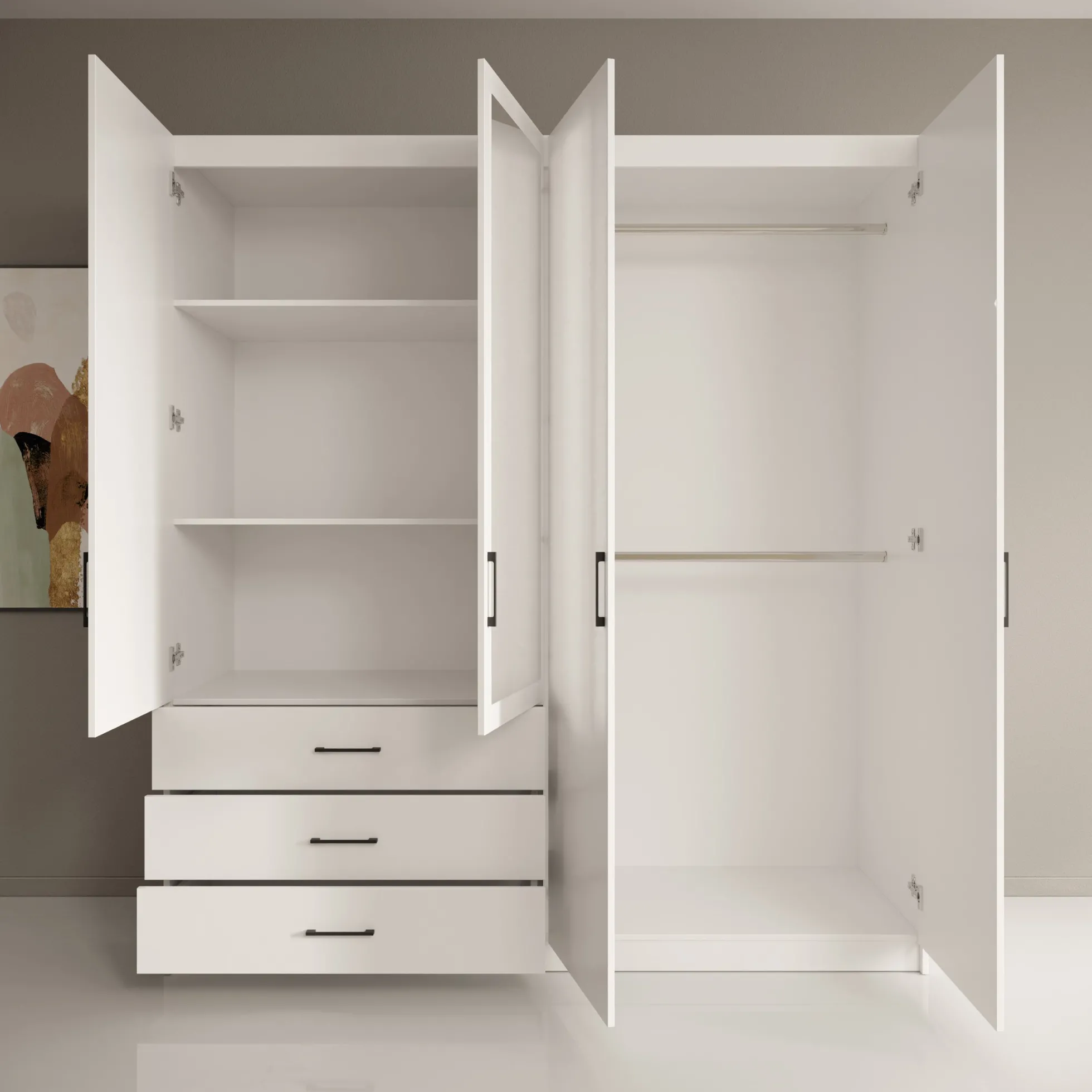 Puro - Kledingkast met 4 deuren - Wit - 196x60x215 cm