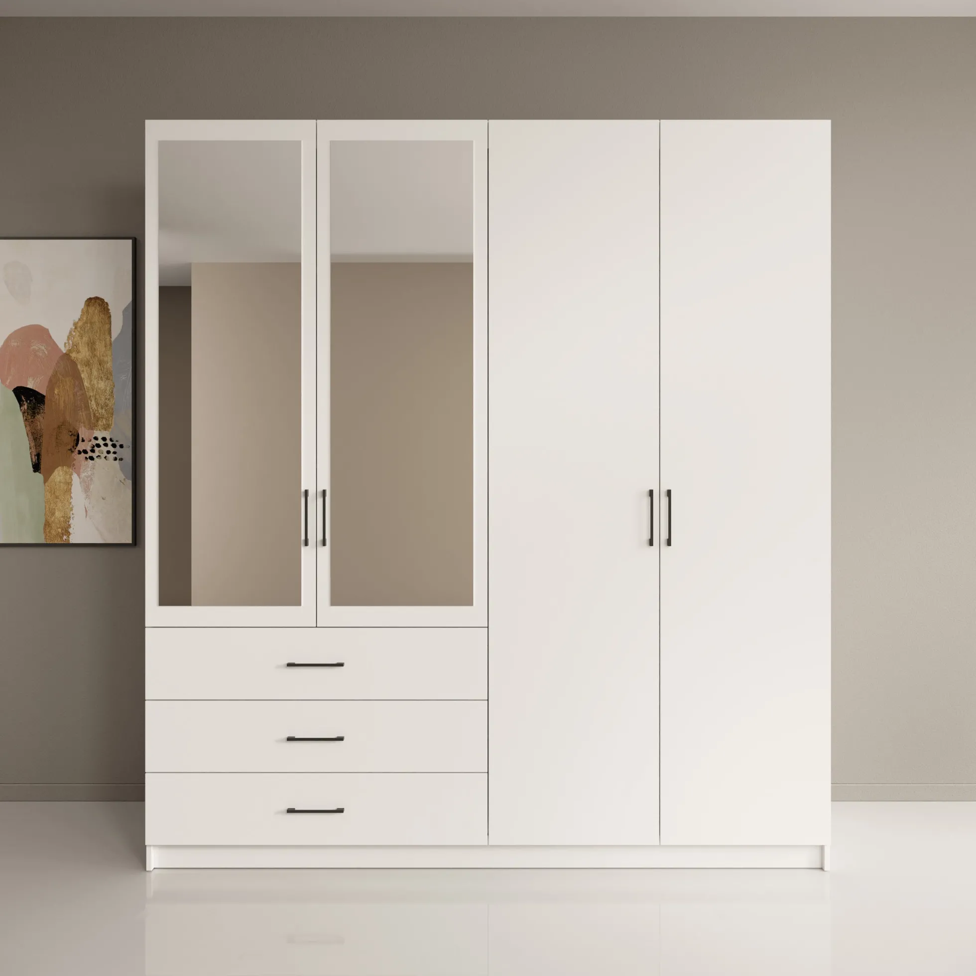 Puro - Kledingkast met 4 deuren - Wit - 196x60x215 cm