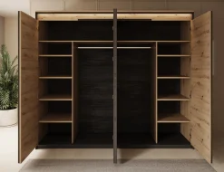 Quarry - Kledingkast met 4 deuren - Eiken - 250x63x221 cm
