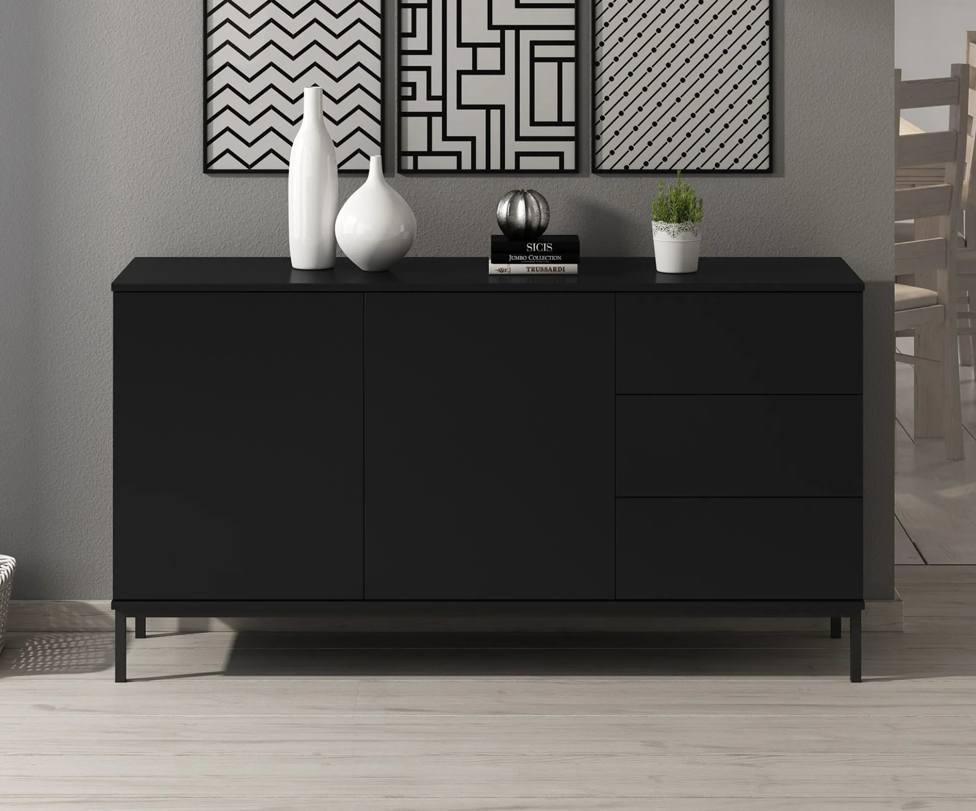 Queen - Dressoir - Zwart - 150x41x80 cm