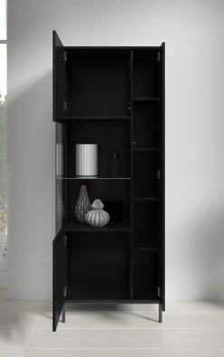 Queen - Vitrinekast - Zwart - 70x41x190 cm
