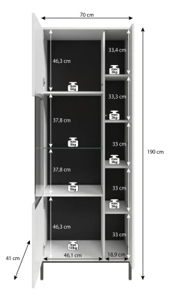 Queen - Vitrinekast - Zwart - 70x41x190 cm