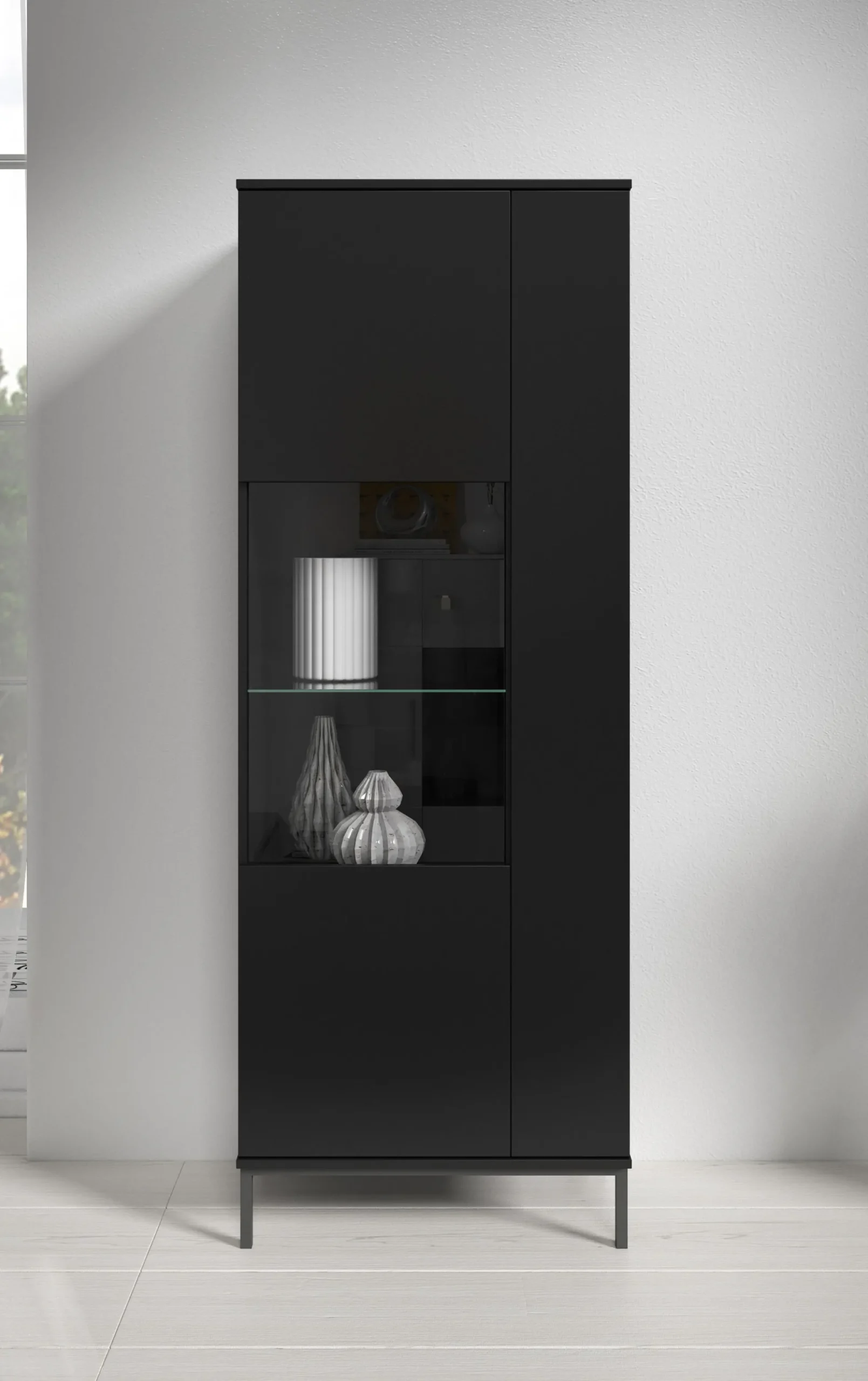Queen - Vitrinekast - Zwart - 70x41x190 cm