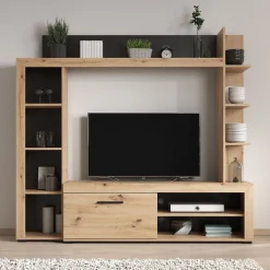 Ramona - Wandmeubel - Eiken/zwart - 173x28x158 cm