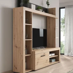 Ramona - Wandmeubel - Eiken/zwart - 173x28x158 cm
