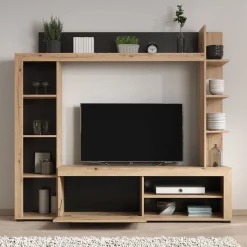 Ramona - Wandmeubel - Eiken/zwart - 173x28x158 cm