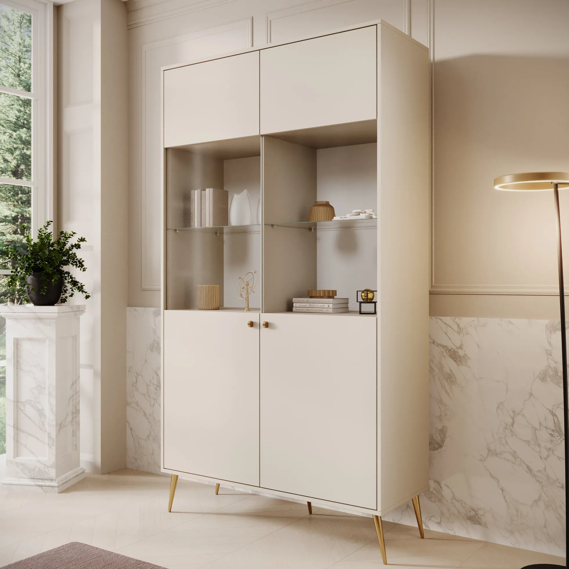 Reunion - Vitrinekast - Beige - 106x41x191 cm