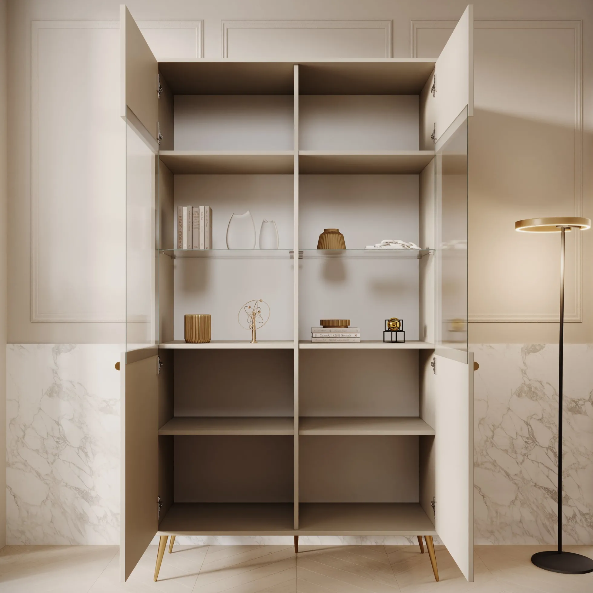 Reunion - Vitrinekast - Beige - 106x41x191 cm