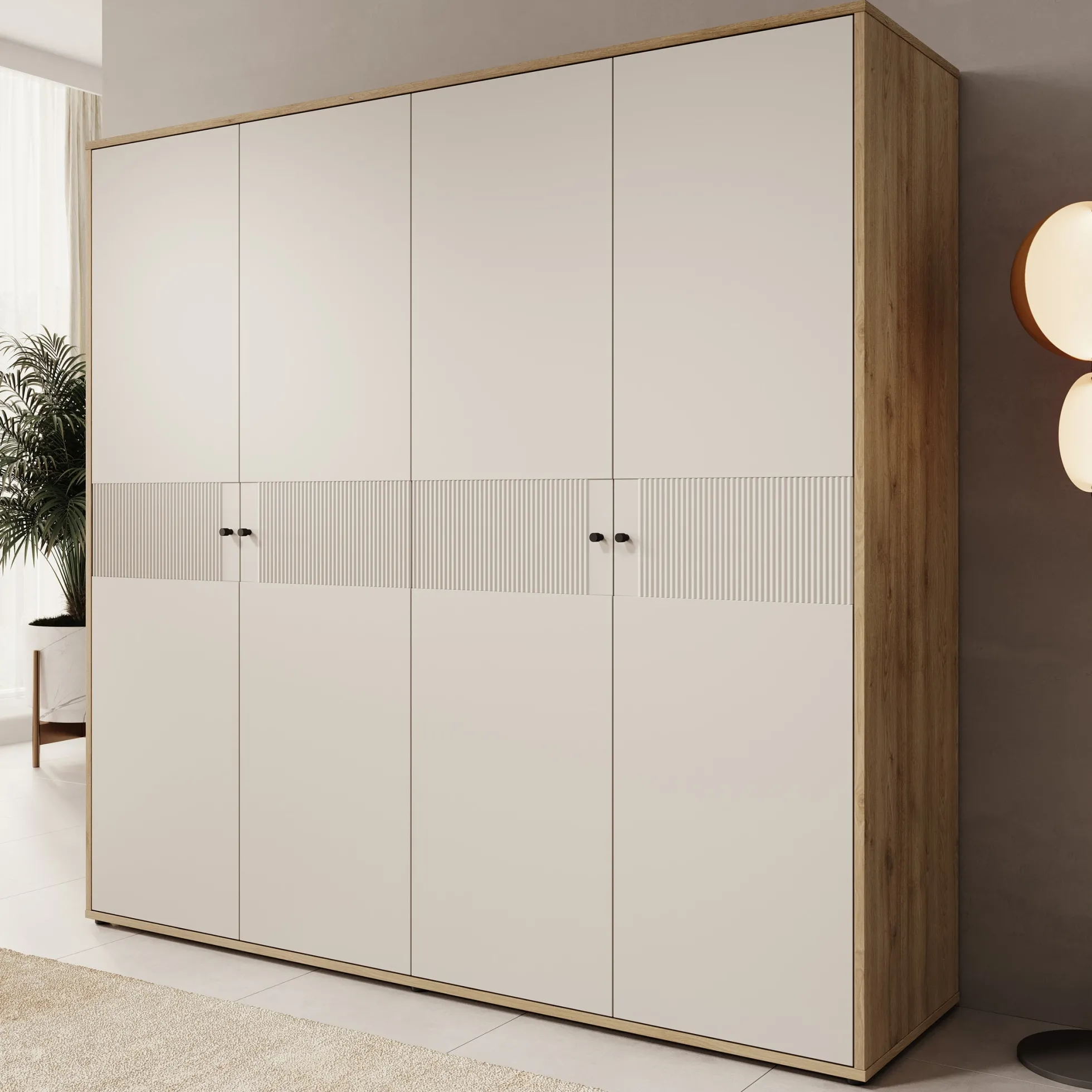 Riggs - Kledingkast 4-deurs - Beige - 224x59x213 cm