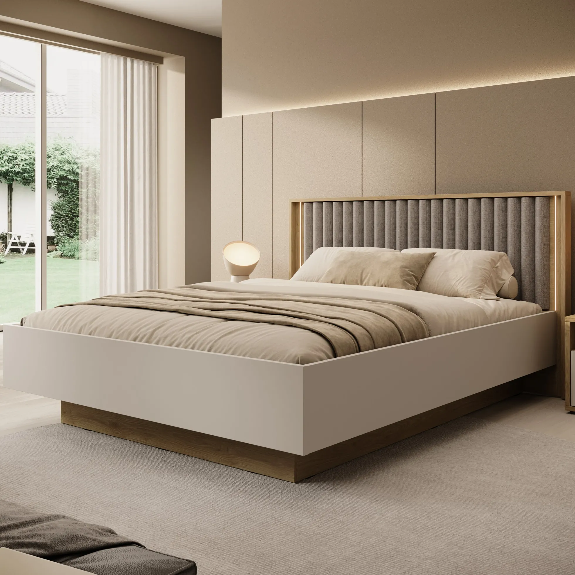 Riggs - Tweepersoonsbed - Beige - 160x200 cm