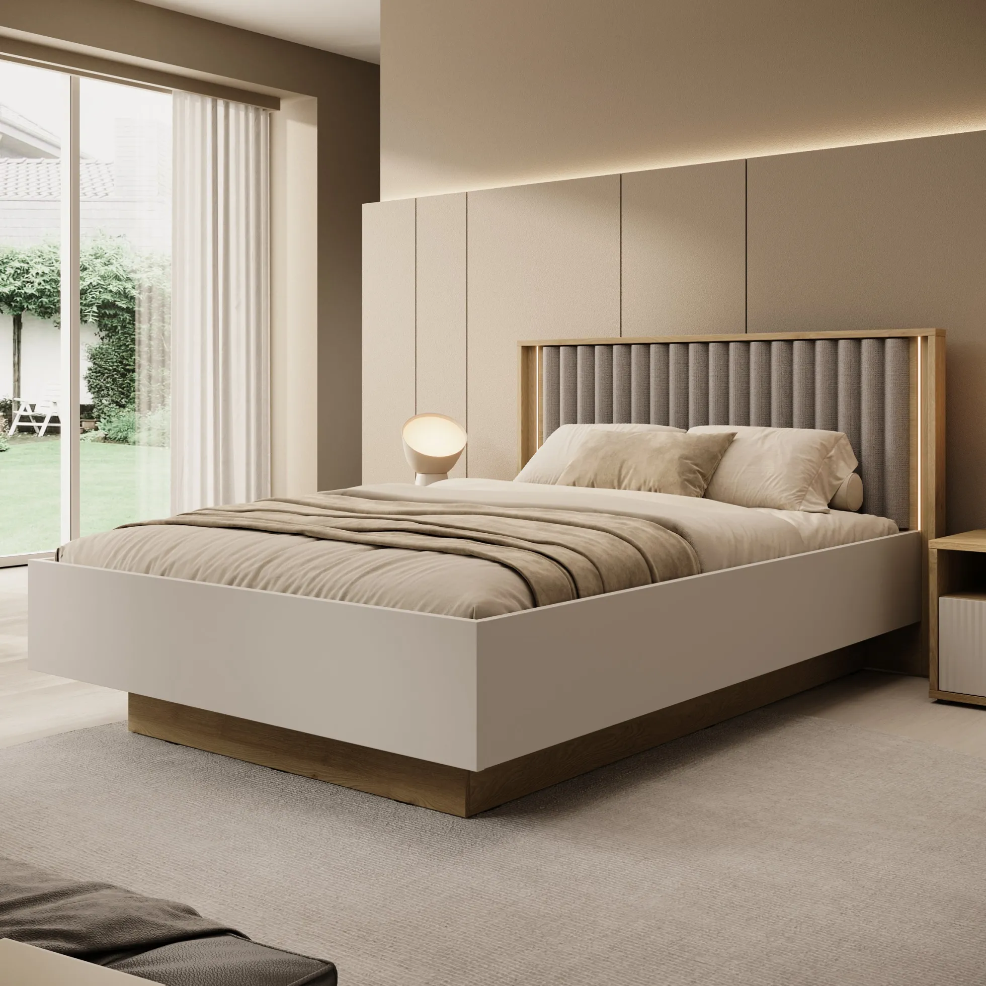 Riggs - Tweepersoonsbed - Beige - 140x200 cm