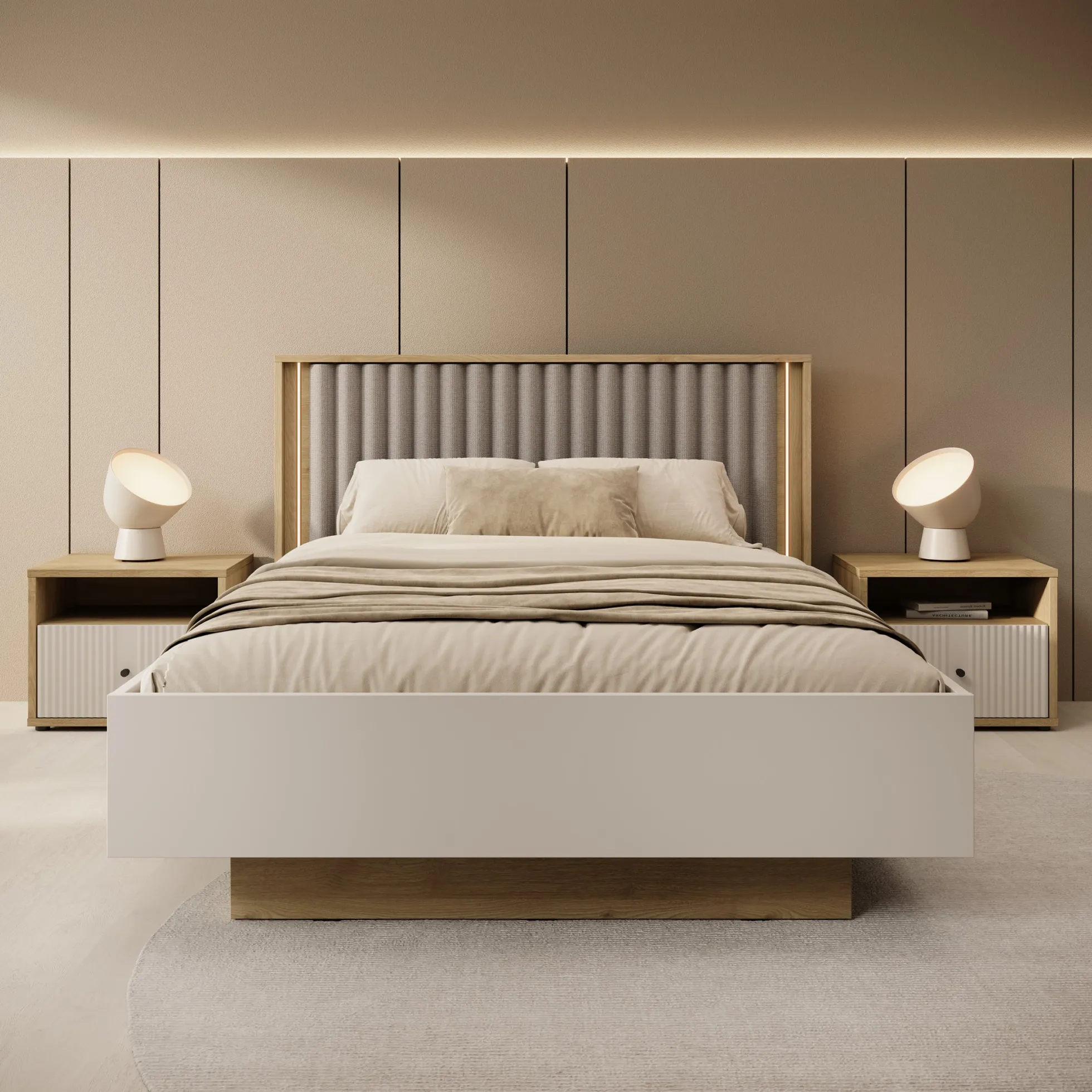 Riggs - Tweepersoonsbed - Beige - 140x200 cm