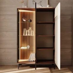 Riverhead - Vitrinekast - Beige/Eiken - 103x39x162 cm