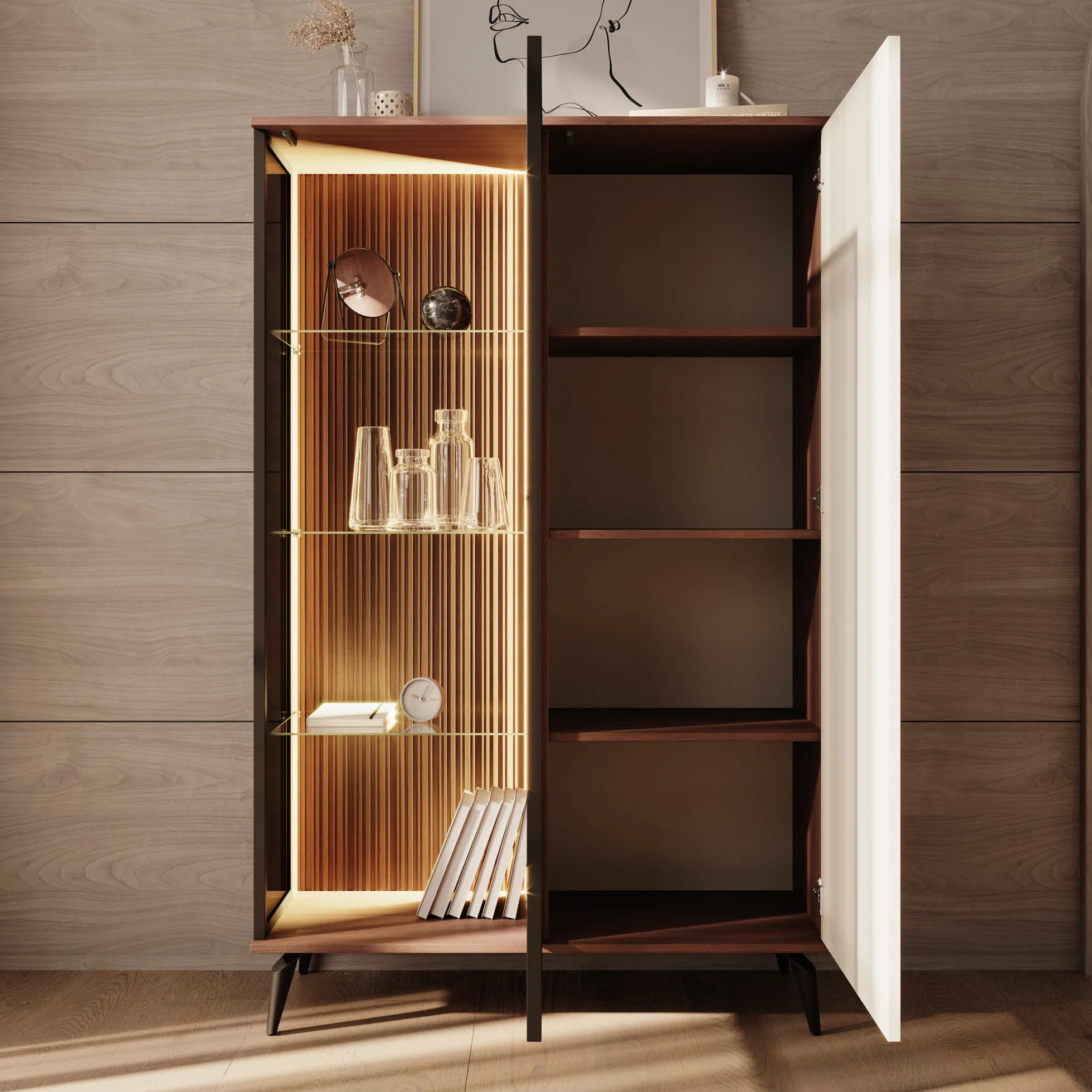 Riverhead - Vitrinekast - Beige/Eiken - 103x39x162 cm