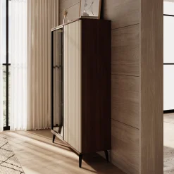 Riverhead - Vitrinekast - Beige/Eiken - 103x39x162 cm