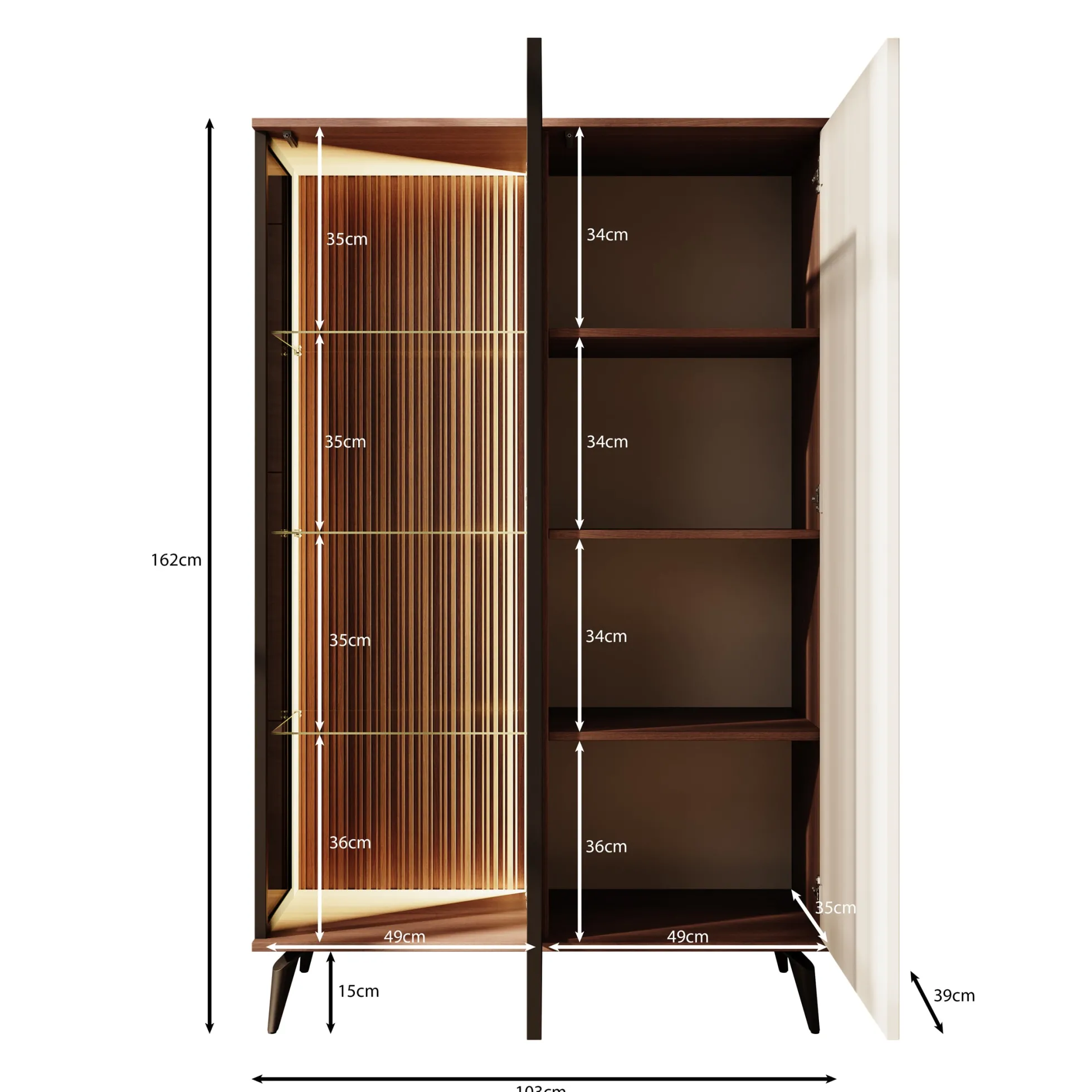 Riverhead - Vitrinekast - Beige/Eiken - 103x39x162 cm