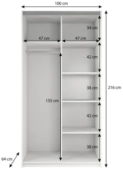 Rocky - Kledingkast met schuifdeuren - Wit - 100x64x216 cm