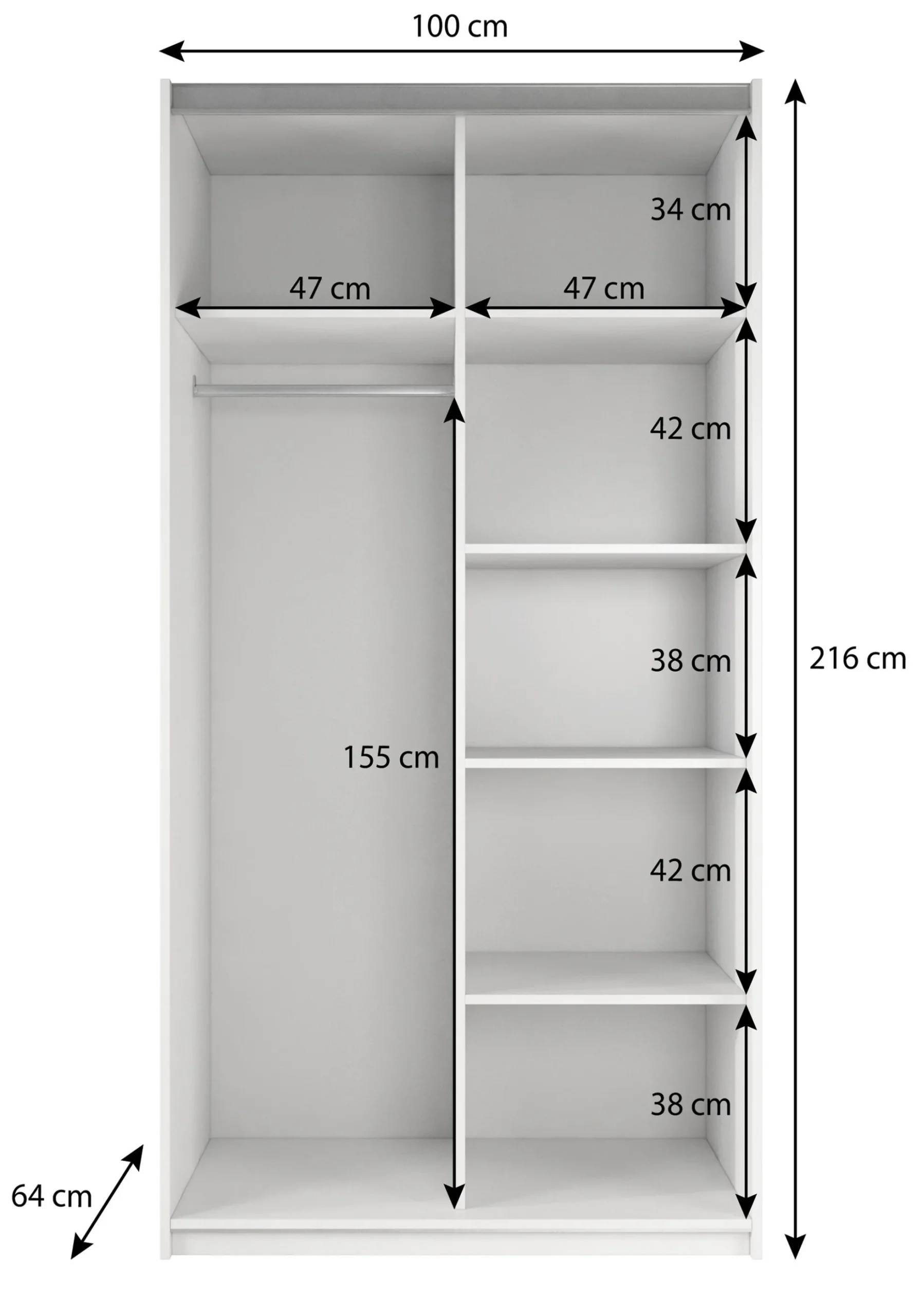 Rocky - Kledingkast met schuifdeuren - Wit - 100x64x216 cm