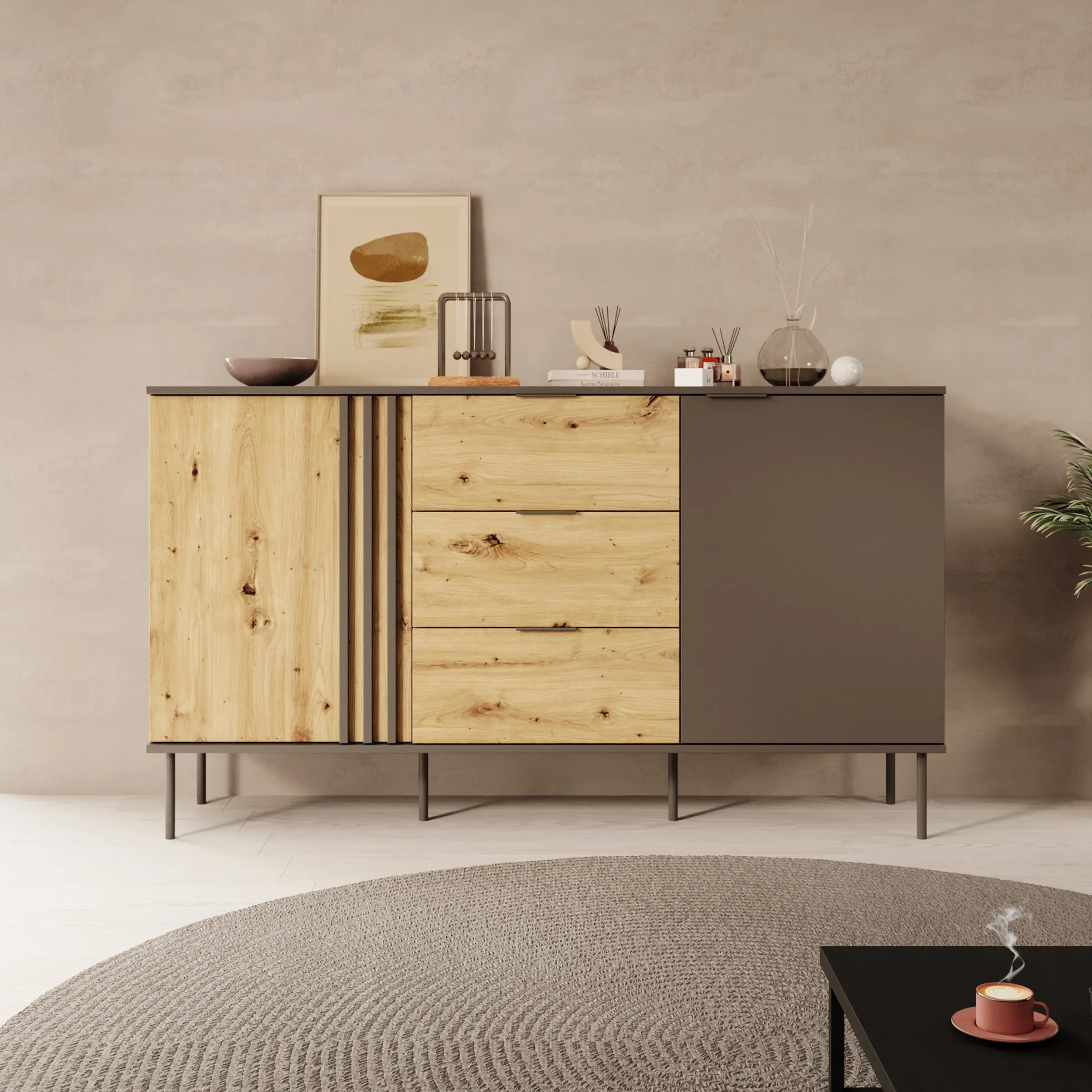 Rogan - Dressoir - Zwart - 165x40x92 cm