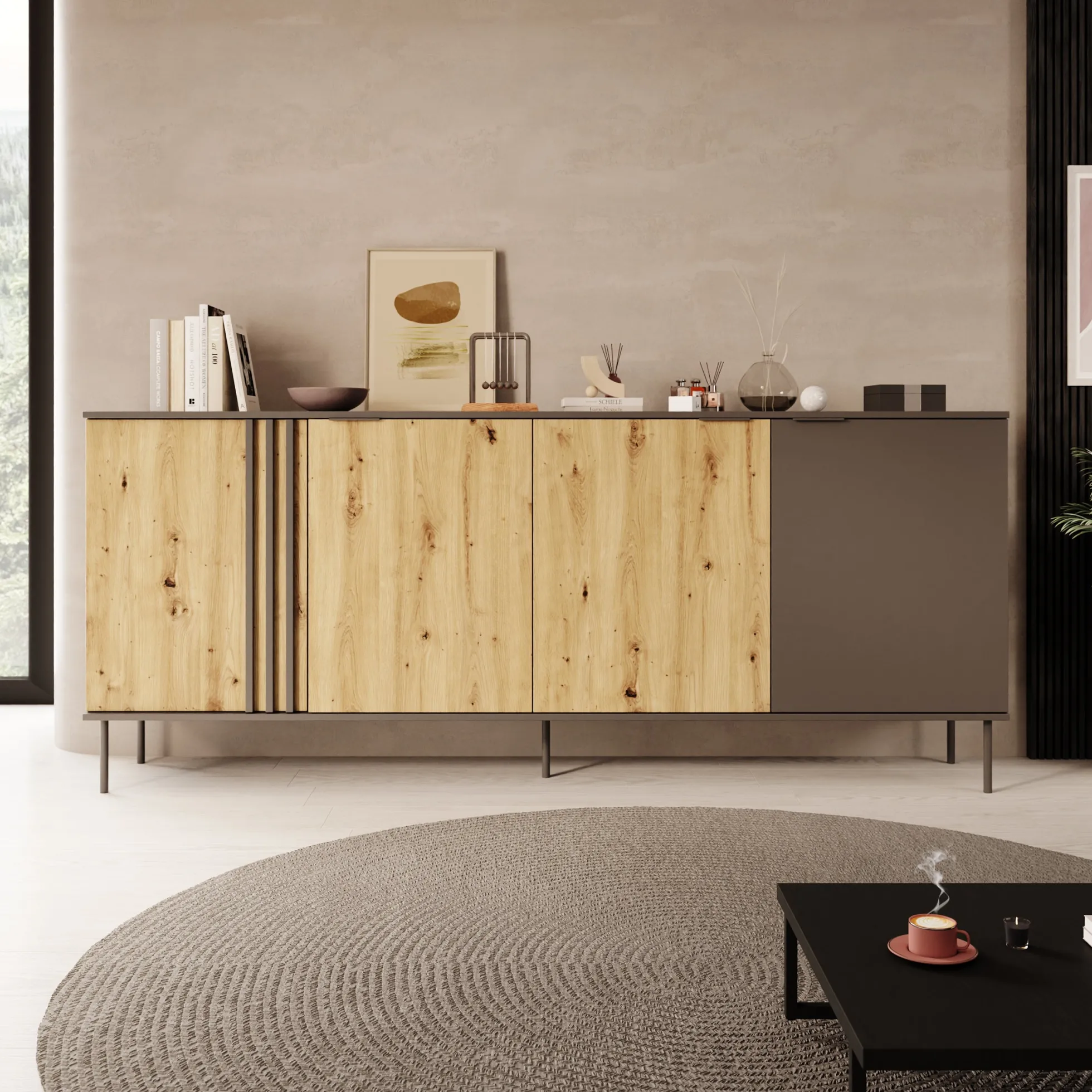 Rogan - Dressoir - Zwart - 220x40x92 cm