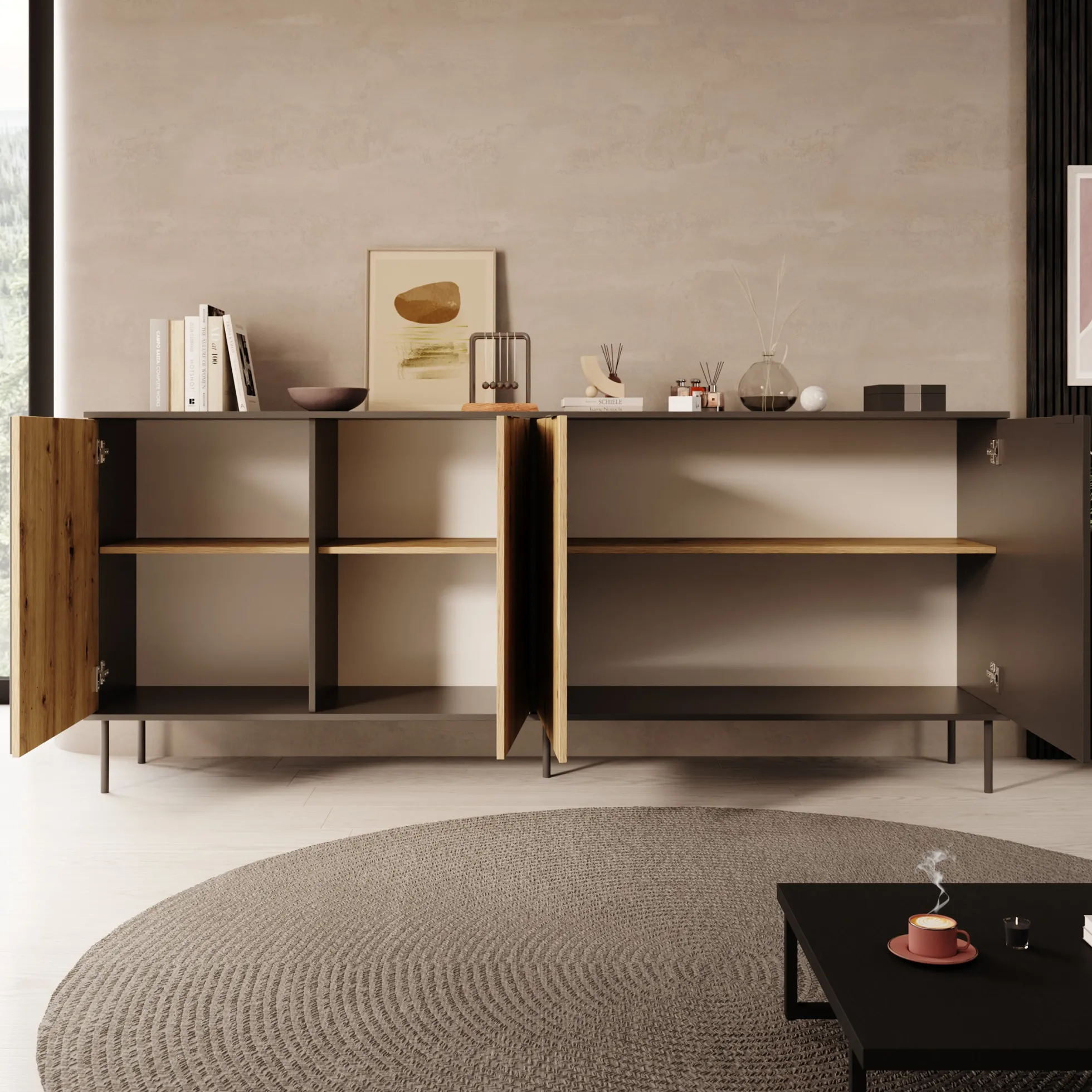 Rogan - Dressoir - Zwart - 220x40x92 cm