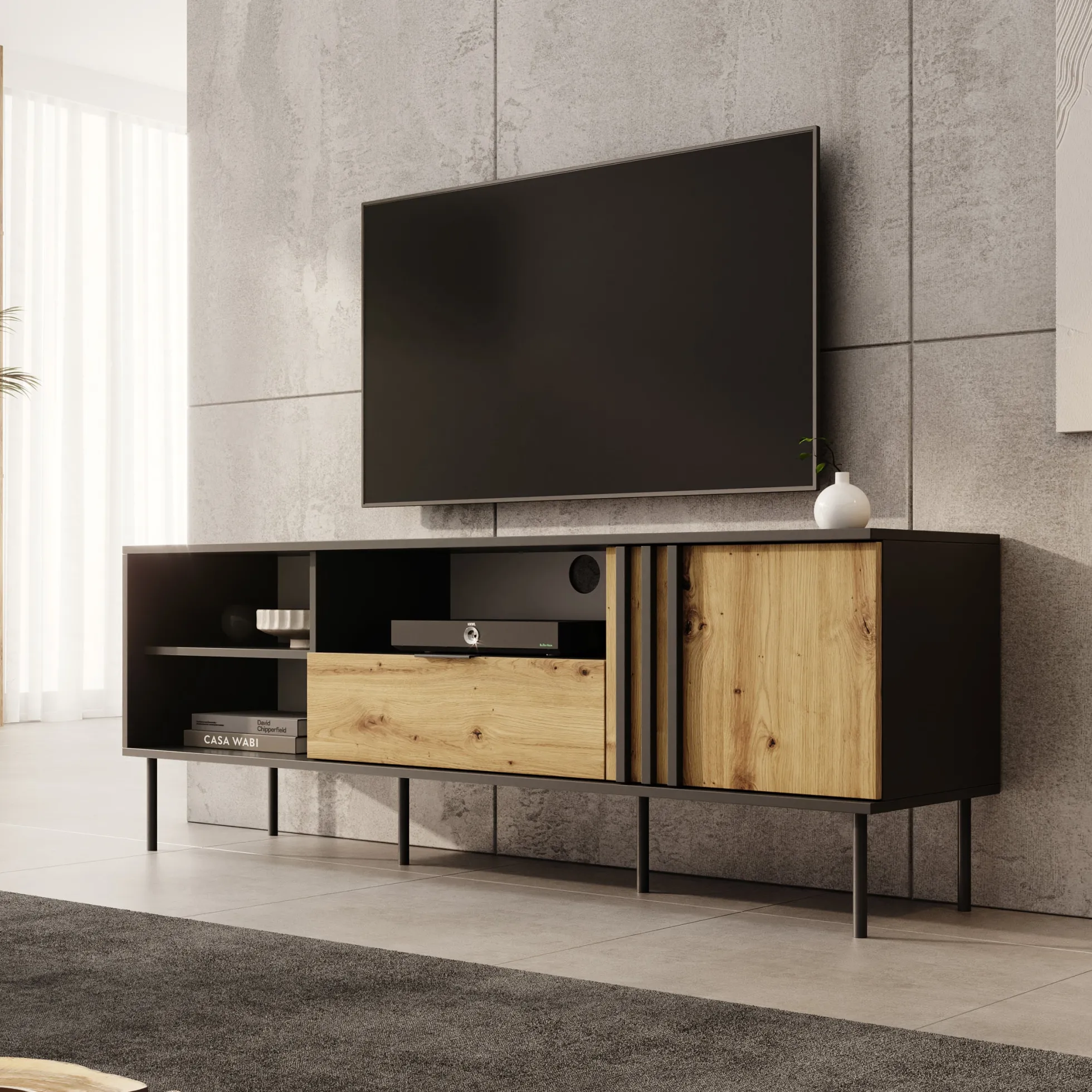 Rogan - TV-Meubel - Zwart - 160x40x58 cm