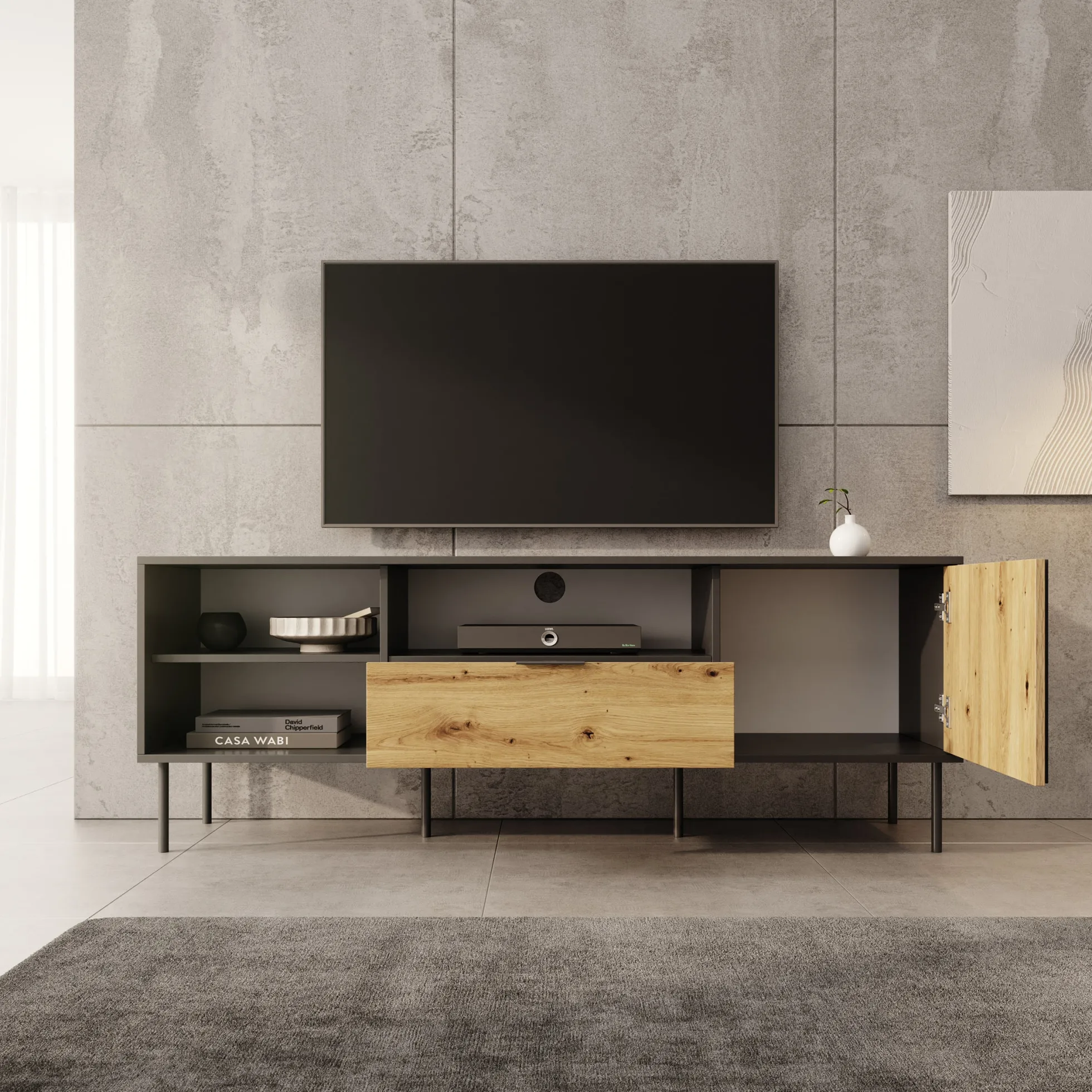 Rogan - TV-Meubel - Zwart - 160x40x58 cm