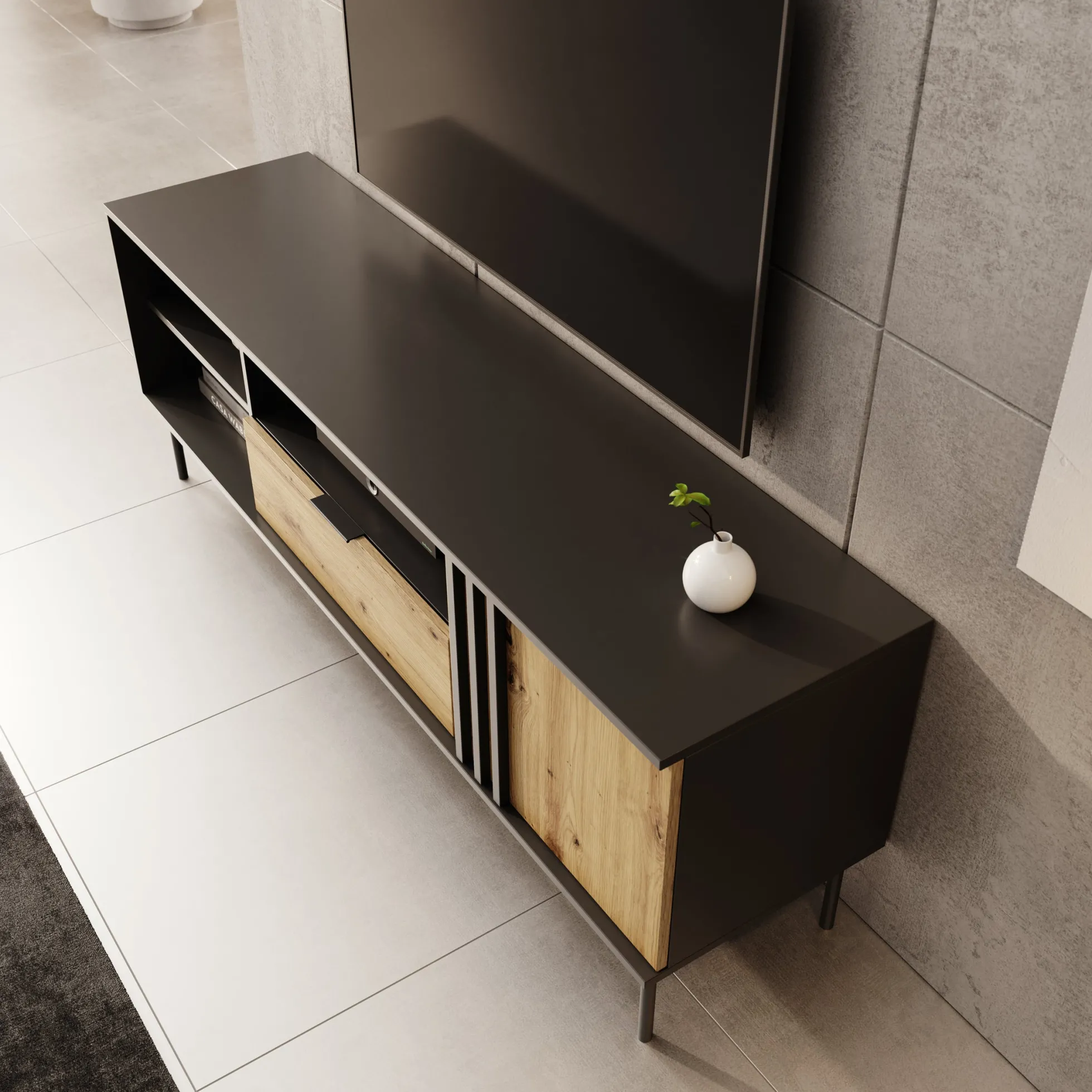 Rogan - TV-Meubel - Zwart - 160x40x58 cm