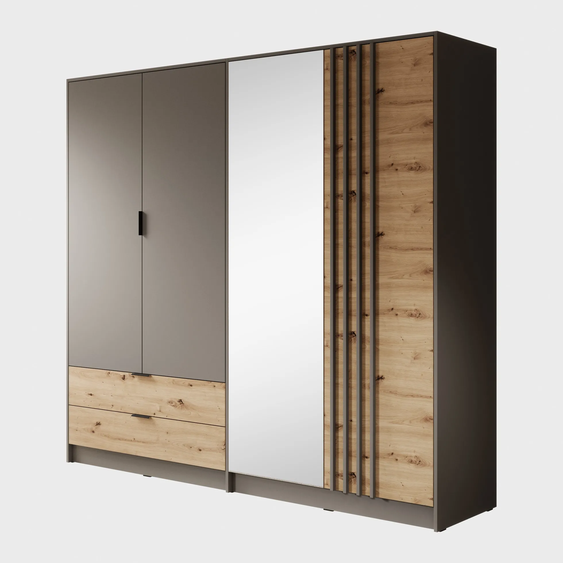 Roma - Kledingkast 4-deurs - Grijs/eiken - 221x54x203 cm