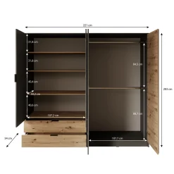 Roma - Kledingkast 4-deurs - Grijs/eiken - 221x54x203 cm