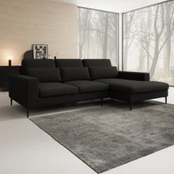 Rosano - Hoekbank 3-zits met chaise longue - Stof zwart - Rechts