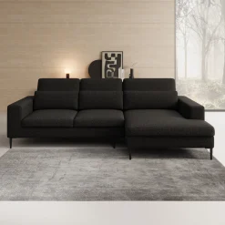 Rosano - Hoekbank 3-zits met chaise longue - Stof zwart - Rechts