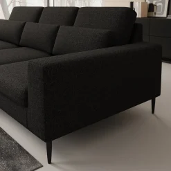 Rosano - Hoekbank 3-zits met chaise longue - Stof zwart - Links