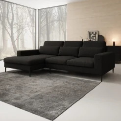 Rosano - Hoekbank 3-zits met chaise longue - Stof zwart - Links