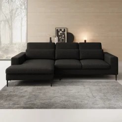 Rosano - Hoekbank 3-zits met chaise longue - Stof zwart - Links