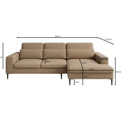 Rosano - Hoekbank 3-zits met chaise longue - Stof bruin - Rechts